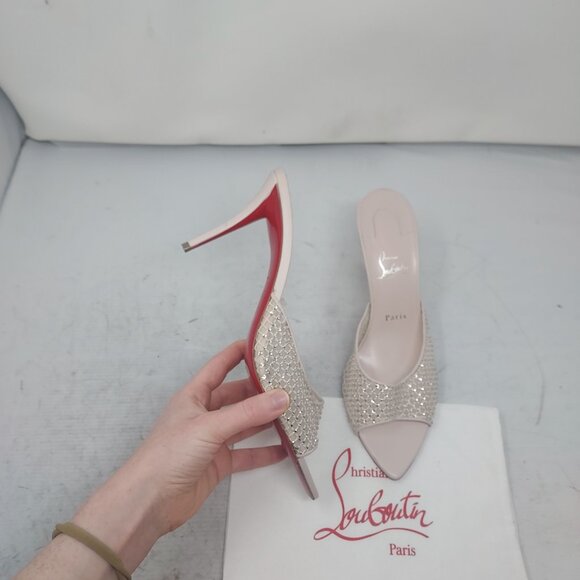 Christian Louboutin Leche Pink Apostropha Strass Mesh Mule Sandal